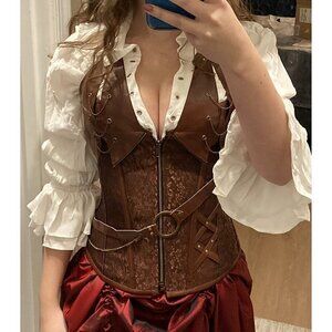 Steampunk Corset Top Steel Boned Underbust Renaissance Brown Leather Cosplay NWT